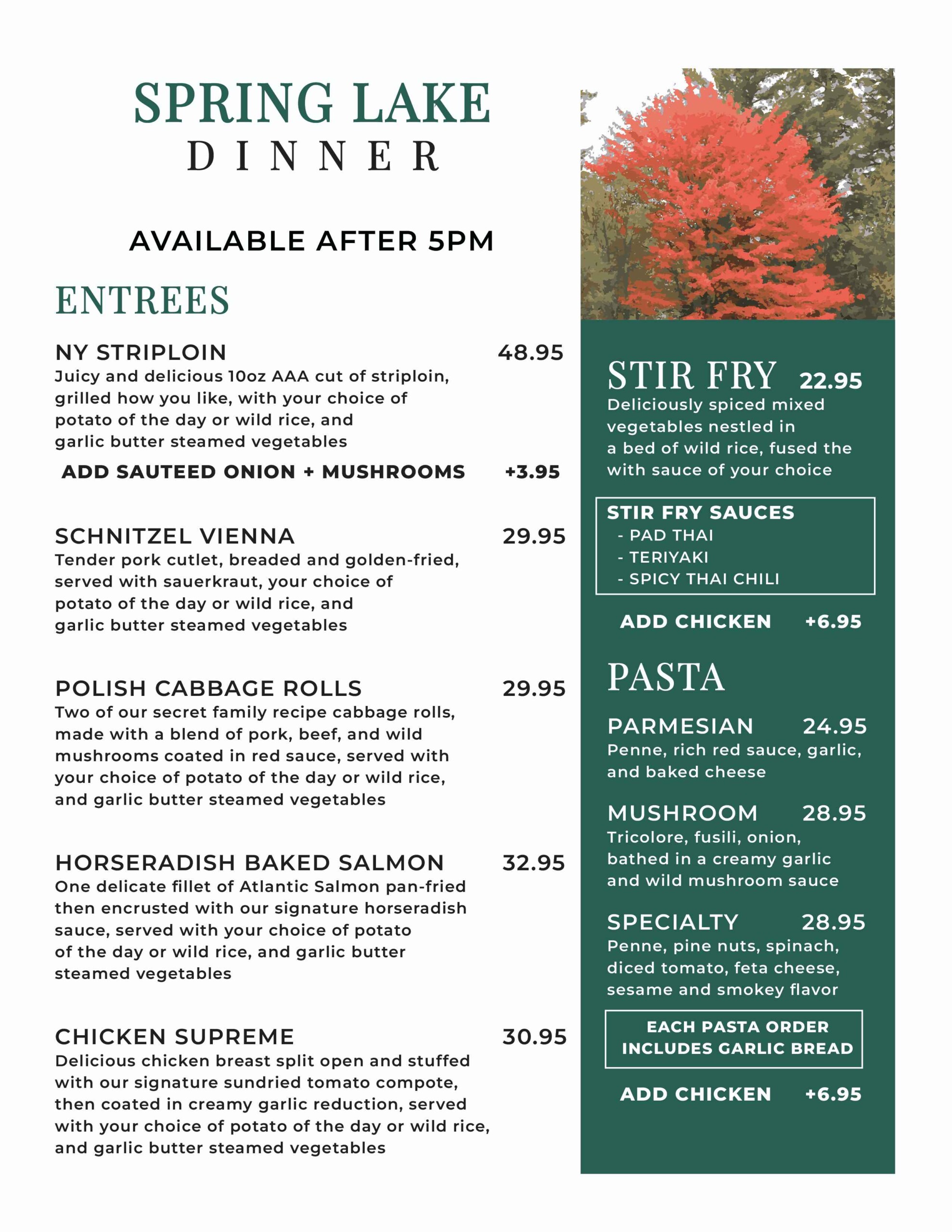 Spring Lake Resort lunch menu - soups, apps, salads, classics, and faves